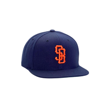 Load image into Gallery viewer, Alcatraz SB Navy blue Orange Snapback hat.