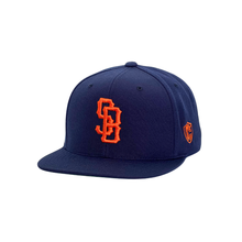 Load image into Gallery viewer, Alcatraz SB Navy blue Orange Snapback hat.