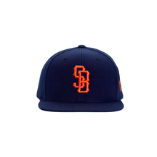 Load image into Gallery viewer, Alcatraz SB Navy blue Orange Snapback hat.